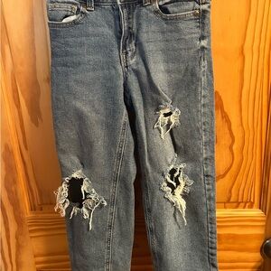 Evsie Distressed Blue Denim Girls Jeans with Knee Rips